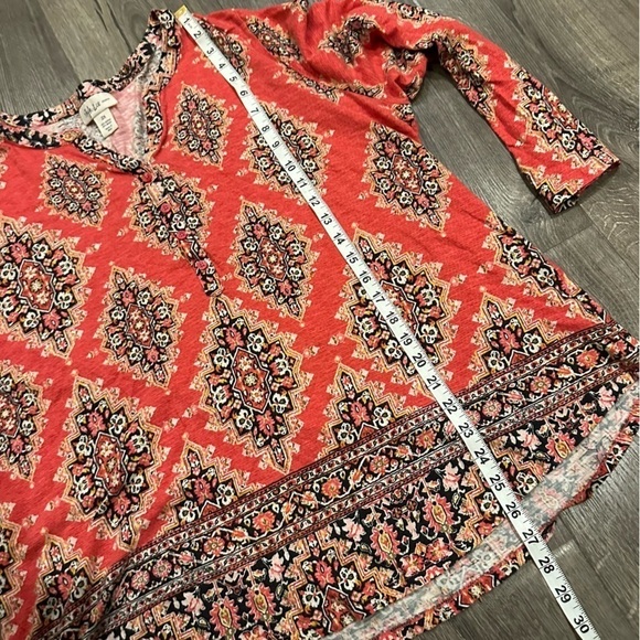 Style & Co Woman Blouse Top Plus 2X Boho Mixed Print Roll Tab Sleeves Red Hippie - Picture 10 of 10